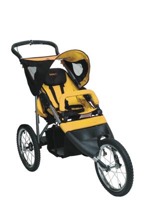 yellow jogging stroller